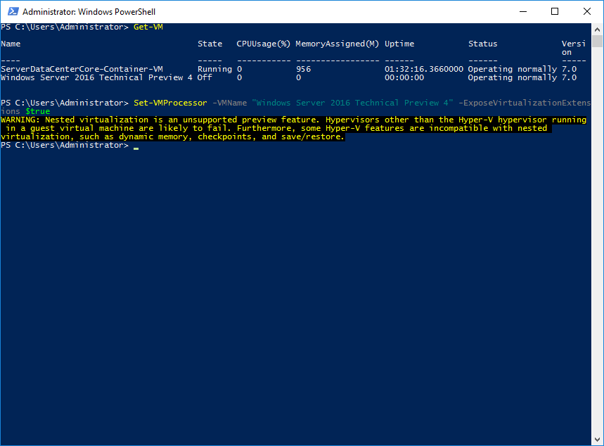 Windows 2016 R2 TP4 Nested Virtualization 1