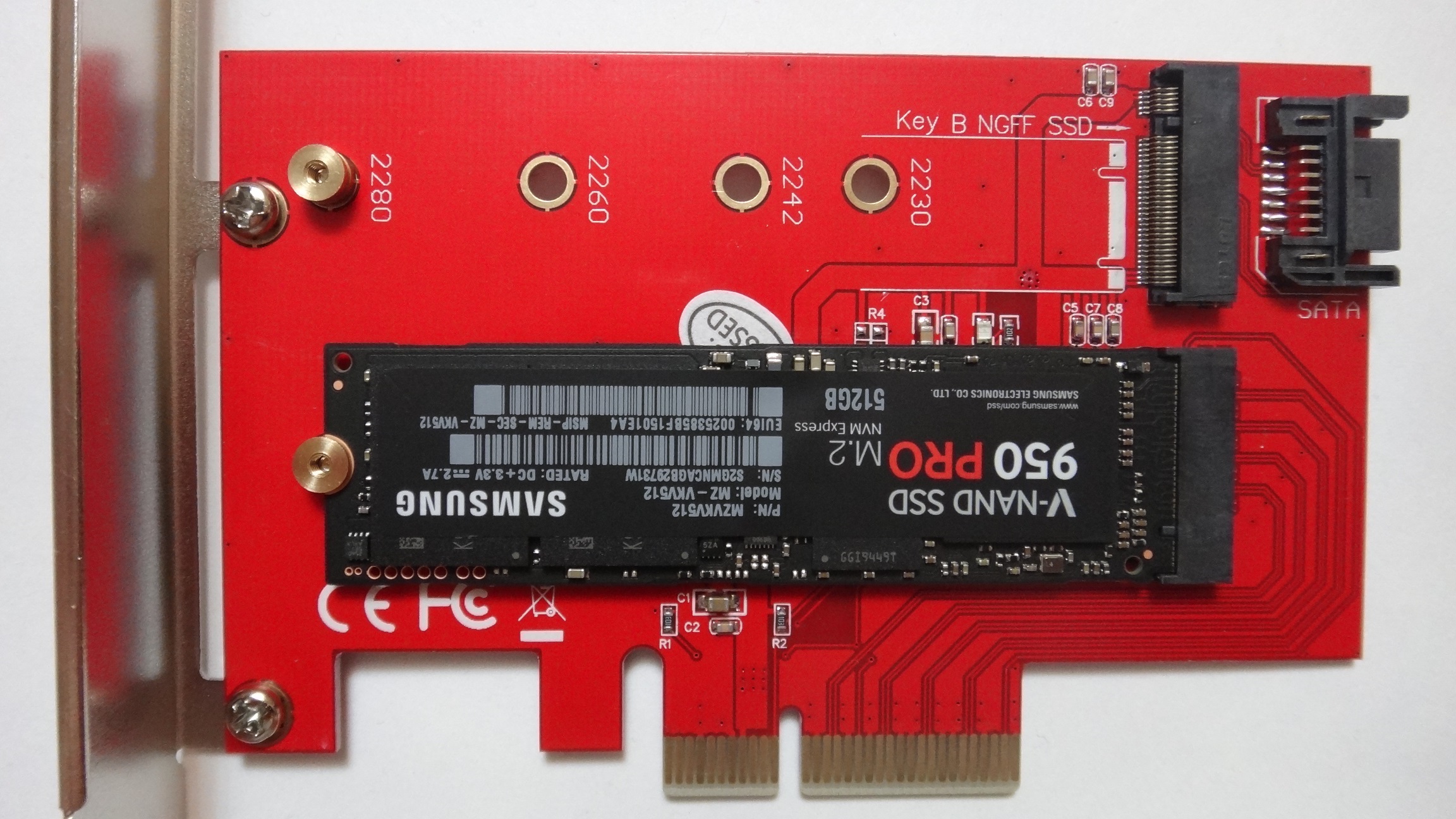 Samsung 950 PRO -Series 512GB PCIe NVMe - M.2 Internal SSD 2-Inch MZ-V5P512BW on PCI Express 3.0 X 4 Adapter small size
